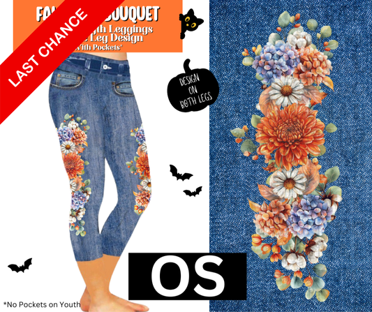 Fall Mum Bouquet Capri Faux Denim w/ Side Leg Designs
