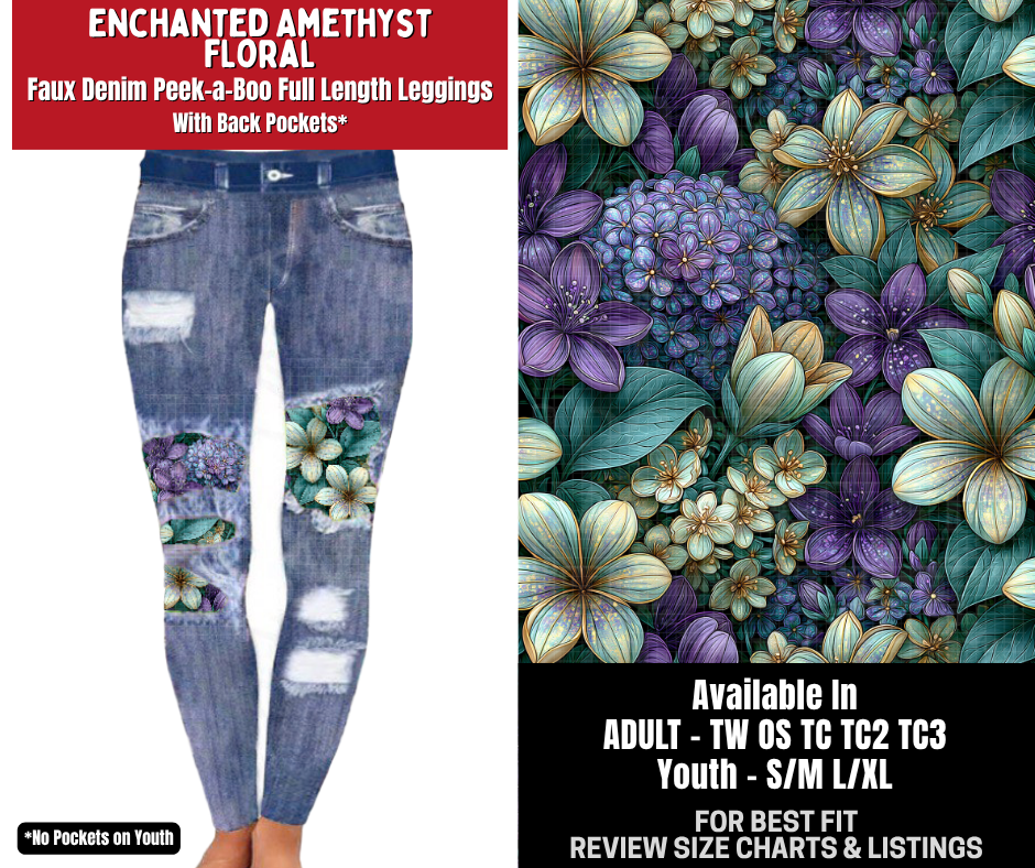 Preorder! Closes 10/26. ETA Jan. Enchanted Amethyst Floral Full Length Faux Denim Peekaboo