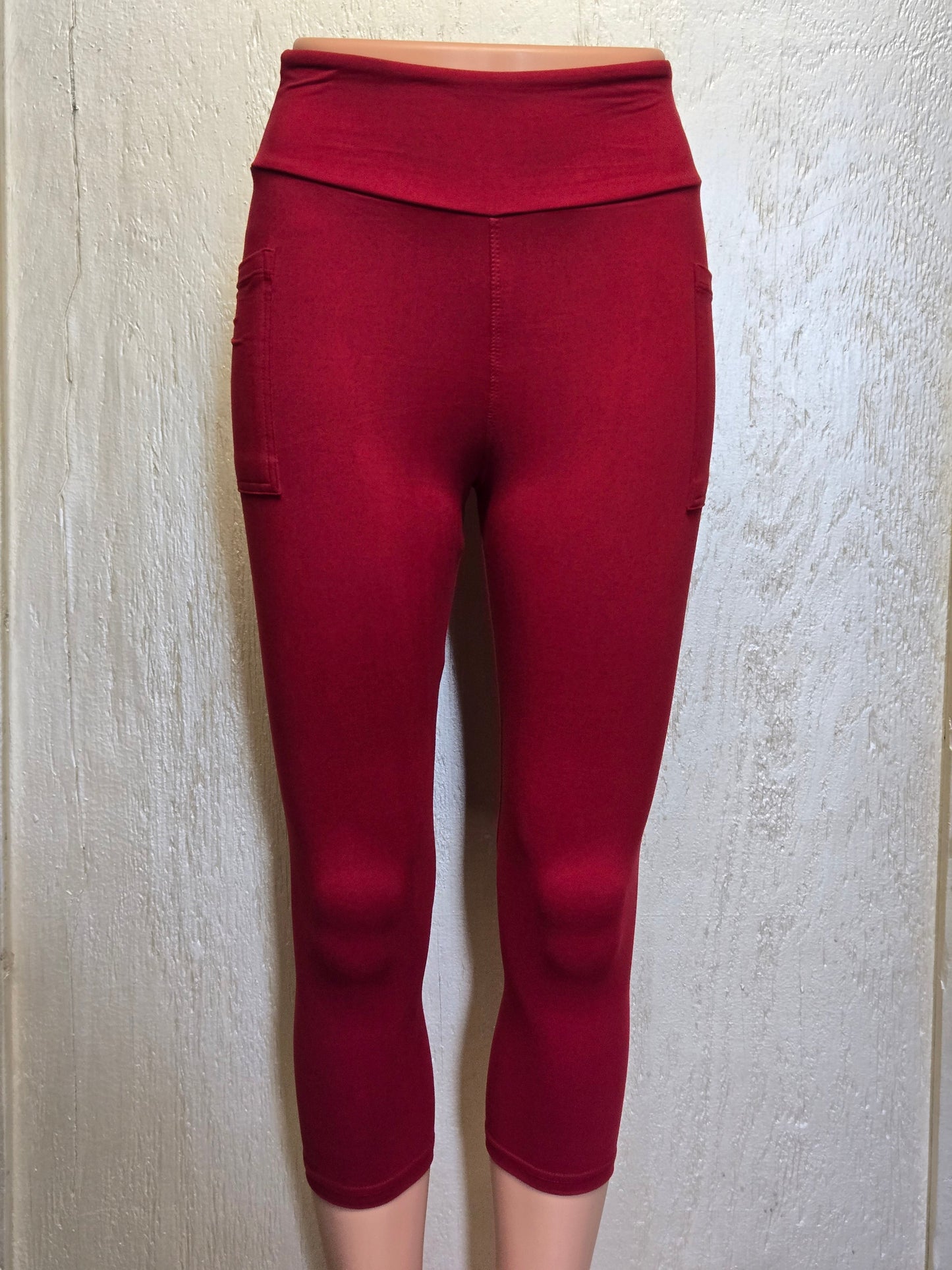 Solid burgundy capris with pockets
