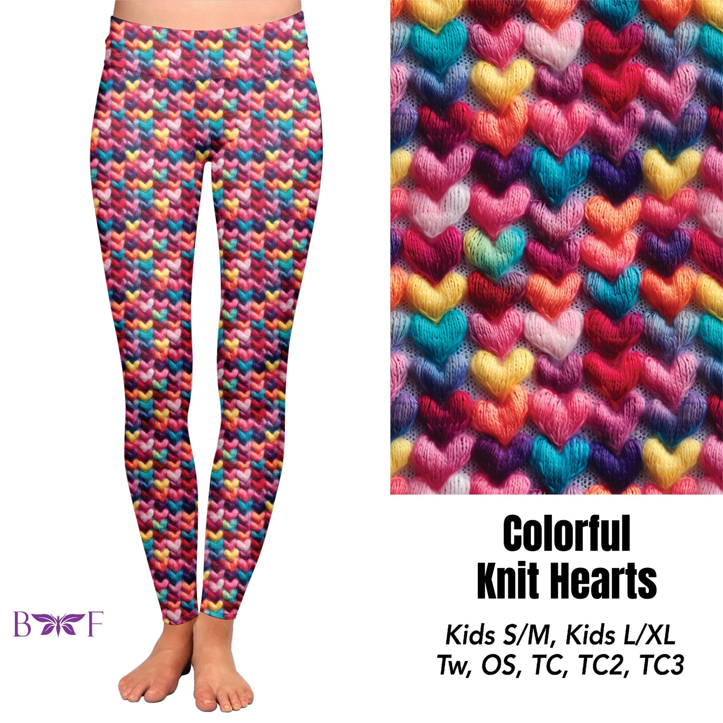 Colorful knit hearts leggings with pockets