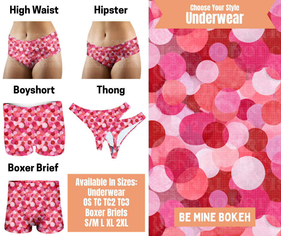 Preorder! Closes 11/5. ETA Feb. Be Mine Bokeh Hipster, High Waist, Boyshort, & Thong Underwear & Boxer Briefs
