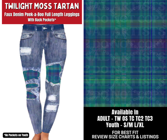 Preorder! Closes 10/26. ETA Jan. Twilight Moss Tartan Full Length Faux Denim Peekaboo