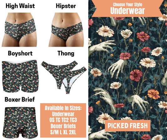 Preorder! Closes 11/5. ETA Feb. Picked Fresh  Hipster, High Waist, Boyshort, & Thong Underwear & Boxer Briefs