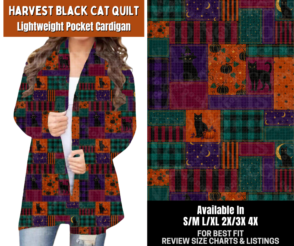 Preorder! Closes 7/13. ETA Oct. Harvest Black Cat Quilt Pocket Cardigan