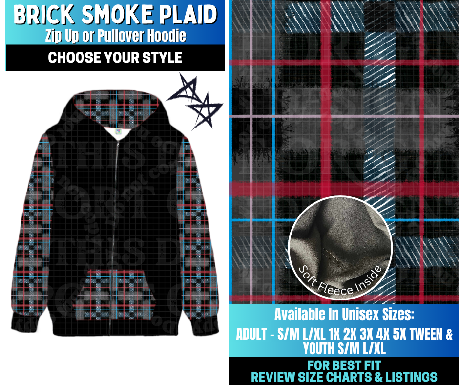 Preorder! Closes 12/17. ETA March. Brick Smoke Plaid Zip-Up or Pullover Hoodie