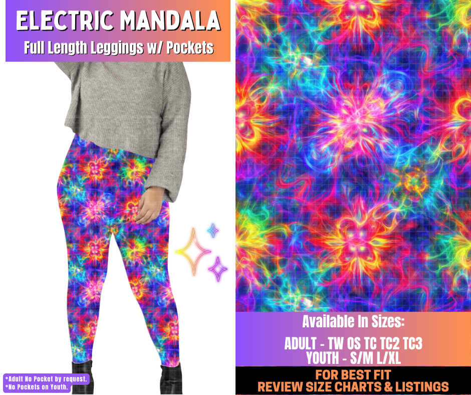 Preorder! Closes 12/10. ETA March. Electric Mandala Full Length Leggings w/wo Pockets