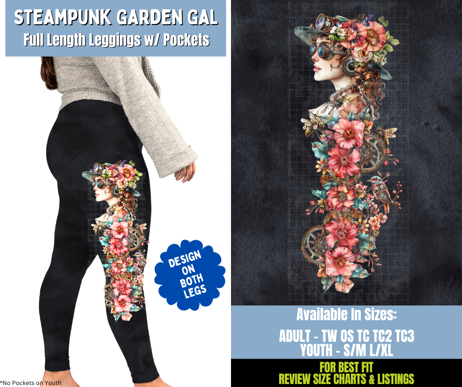 Preorder! Closes 12/15. ETA March. Steampunk Garden Gal Full Length Leggings w/ Side Leg Designs