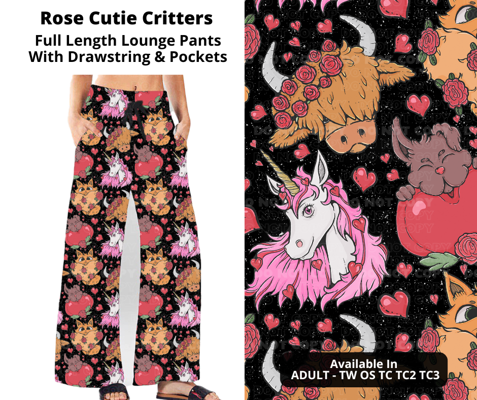 Preorder! Closes 11/28. ETA Feb. Rose Cutie Critters Full Length Lounge Pants