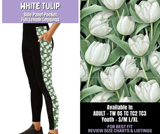 Preorder! Closes 1/22. ETA April. White Tulip Side Panel Pocket Full Length Leggings