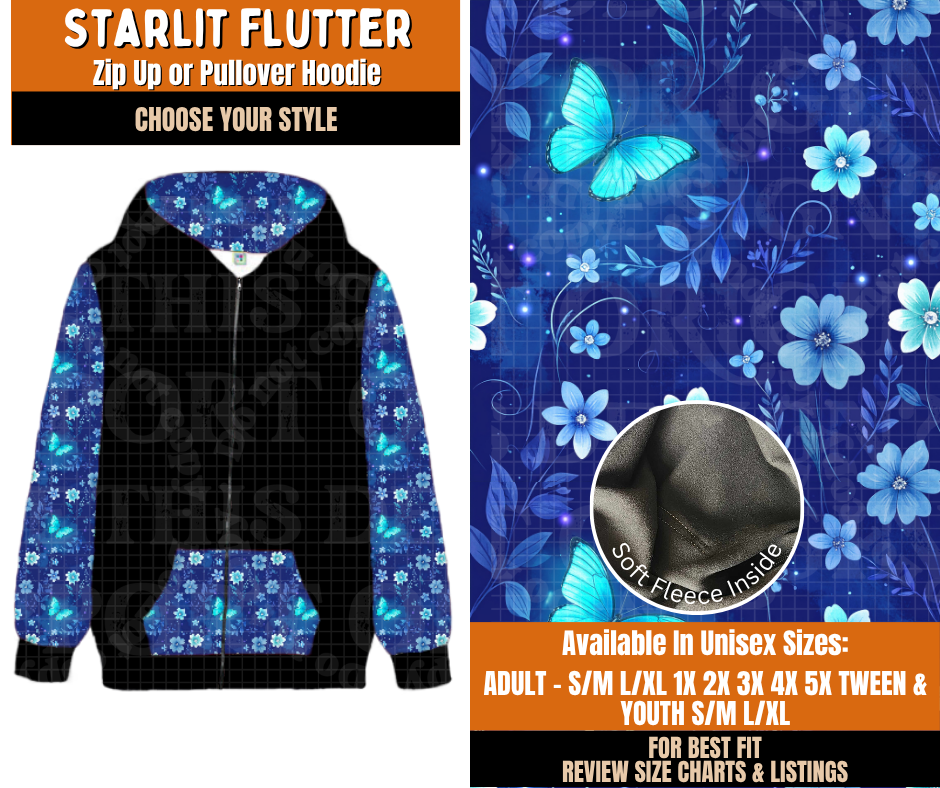 Preorder! Closes 11/2. ETA Feb. Starlit Flutter Zip-Up or Pullover Hoodie