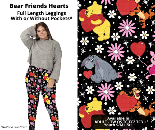 Preorder! Closes 11/28. ETA Feb. Bear Friends Hearts Full Length Leggings w/wo Pockets