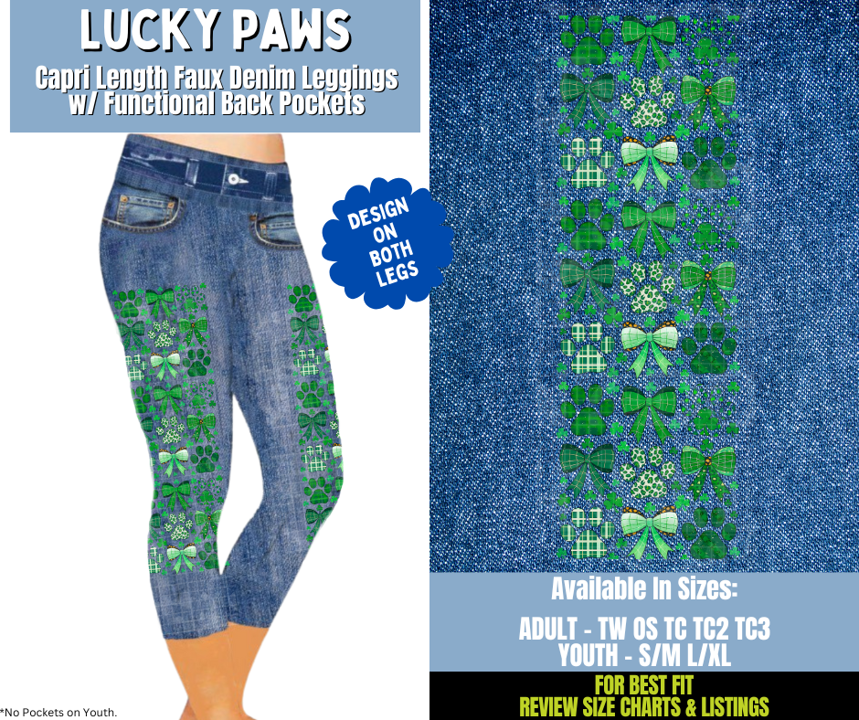 Preorder! Closes 12/15. ETA March. Lucky Paws Capri Leggings w/ Side Leg Designs