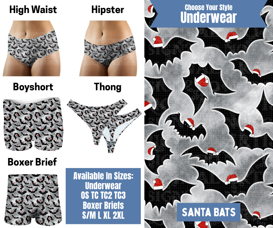 Preorder! Closes 8/26. ETA Nov. Santa Bats Hipster, High Waist, Boyshort, & Thong Underwear & Boxer Briefs