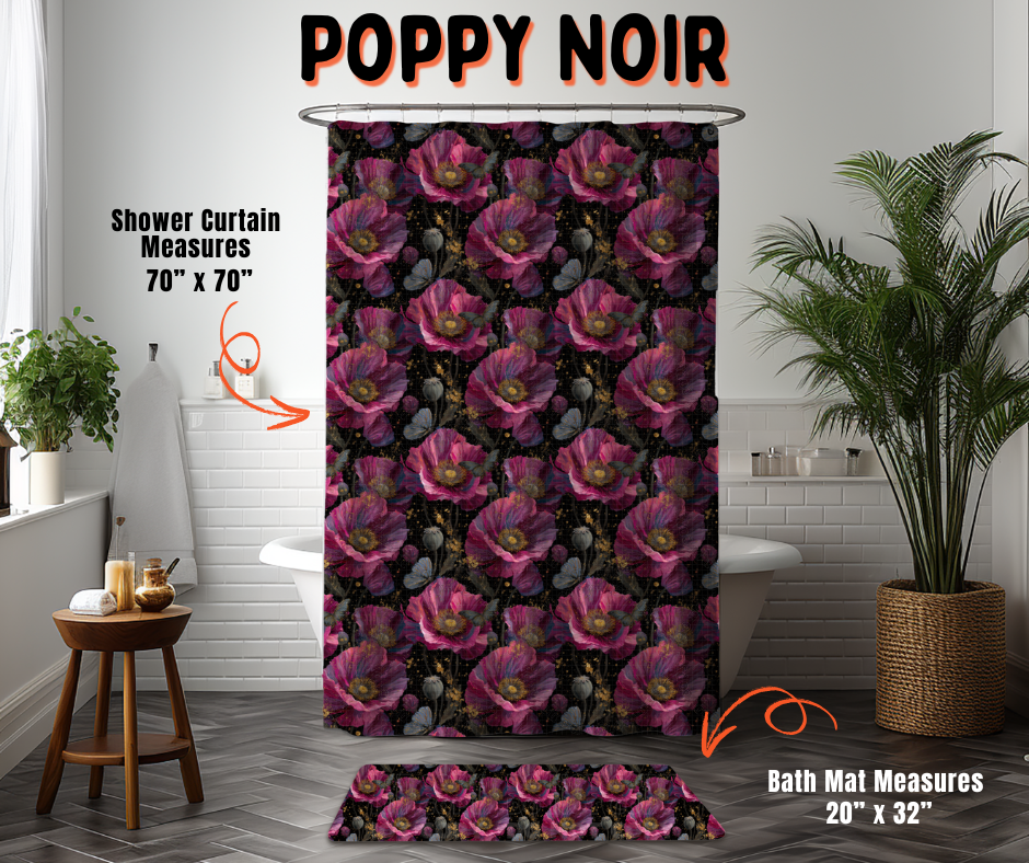 Preorder! Closes 6/10. ETA Sept. Poppy Noir Custom Shower Curtain and/or Bath Mat