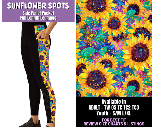 Preorder! Closes 12/18. ETA March. Sunflower Spots Side Panel Pocket Full Length Leggings