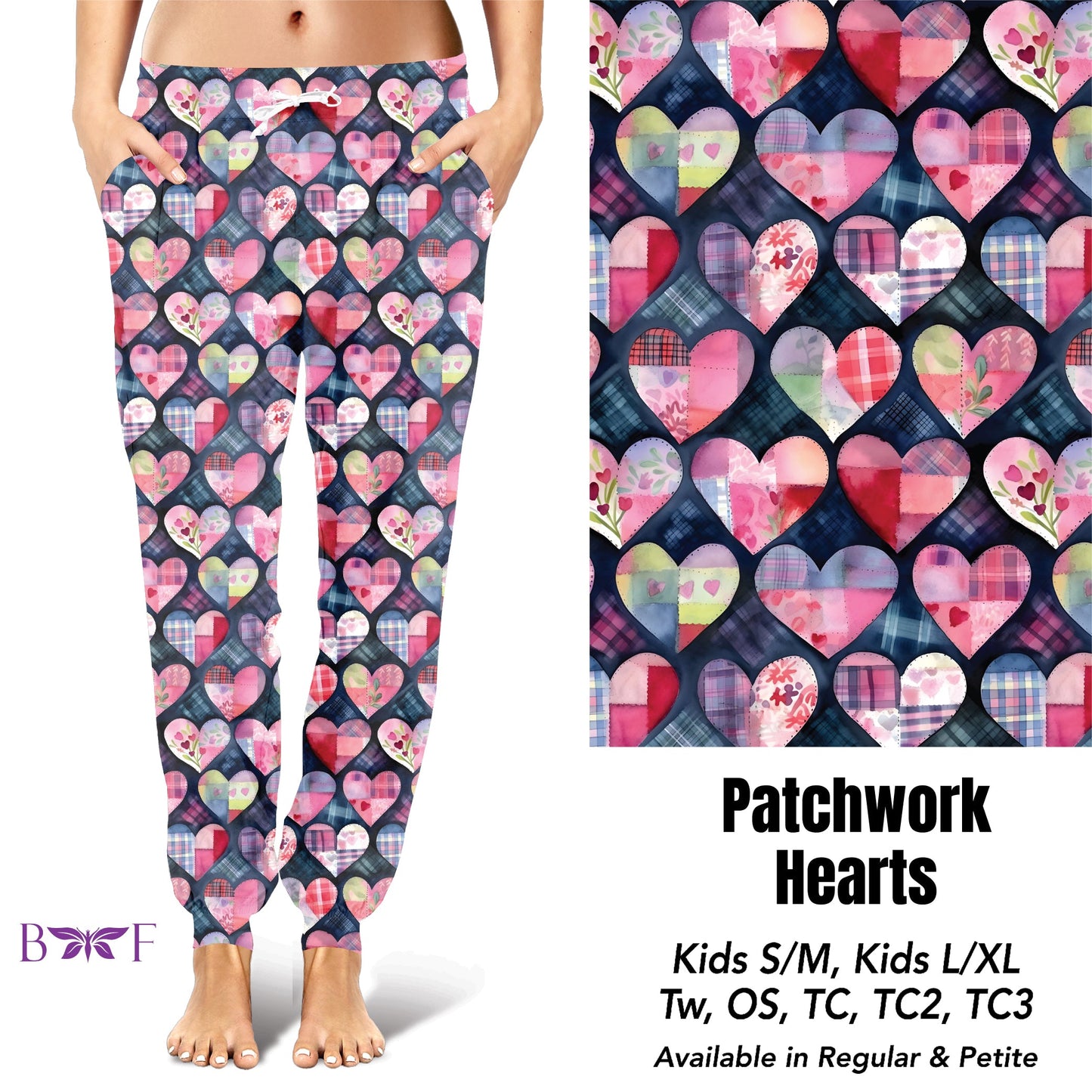 Patchwork hearts leggings with pockets