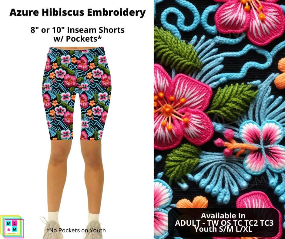 Azure Hibiscus Embroidery Shorts