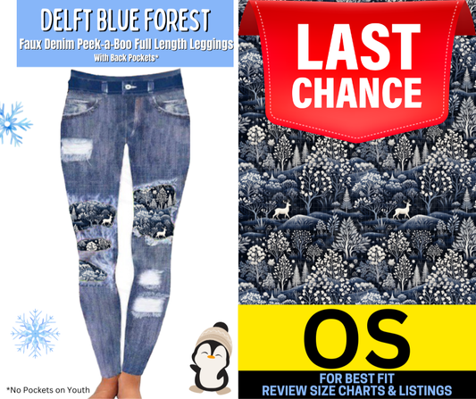 Delft Blue Forest Faux Denim Full Length Peekaboo Leggings