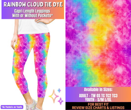 Preorder! Closes 12/10. ETA March. Rainbow Cloud Tie Dye Capri Length Leggings w/wo Pockets