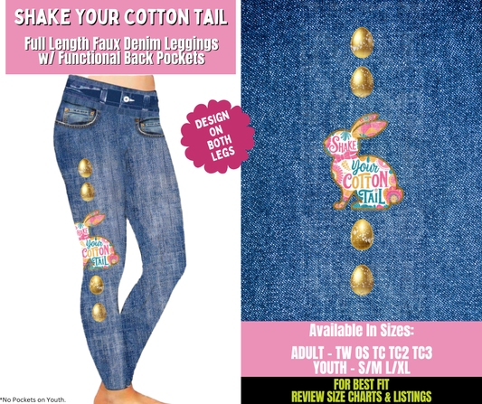 Preorder! Closes 1/21. ETA April. Shake Your Cotton Tail Full Length Faux Denim w/ Side Leg Designs