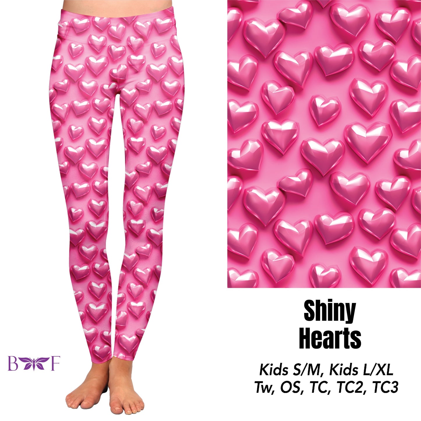 Shiny hearts capris with pockets