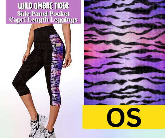 White Ombre Tiger Side Panel Pocket Capri Length Leggings