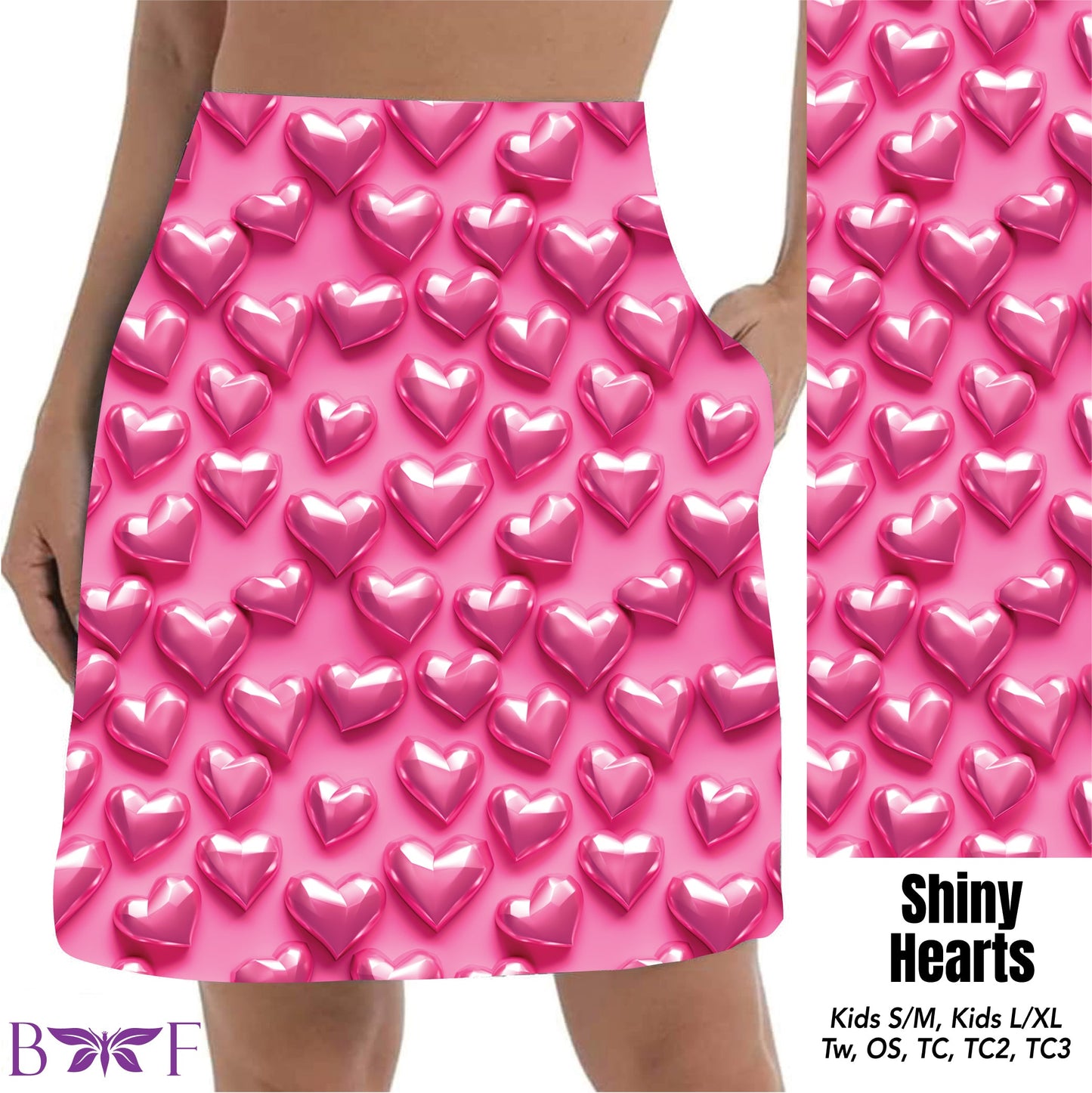 Shiny hearts capris with pockets