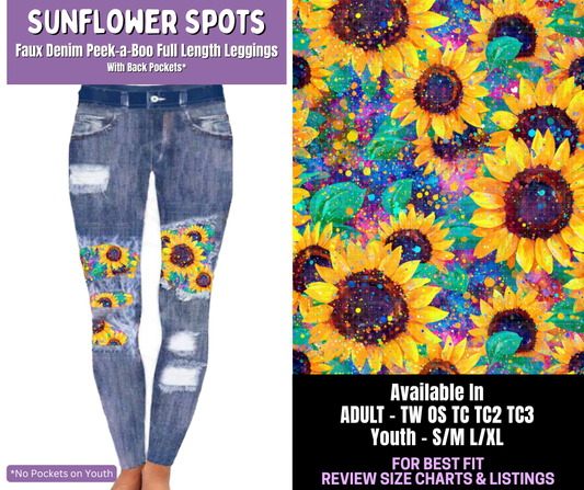 Preorder! Closes 12/18. ETA March. Sunflower Spots Full Length Faux Denim Peekaboo