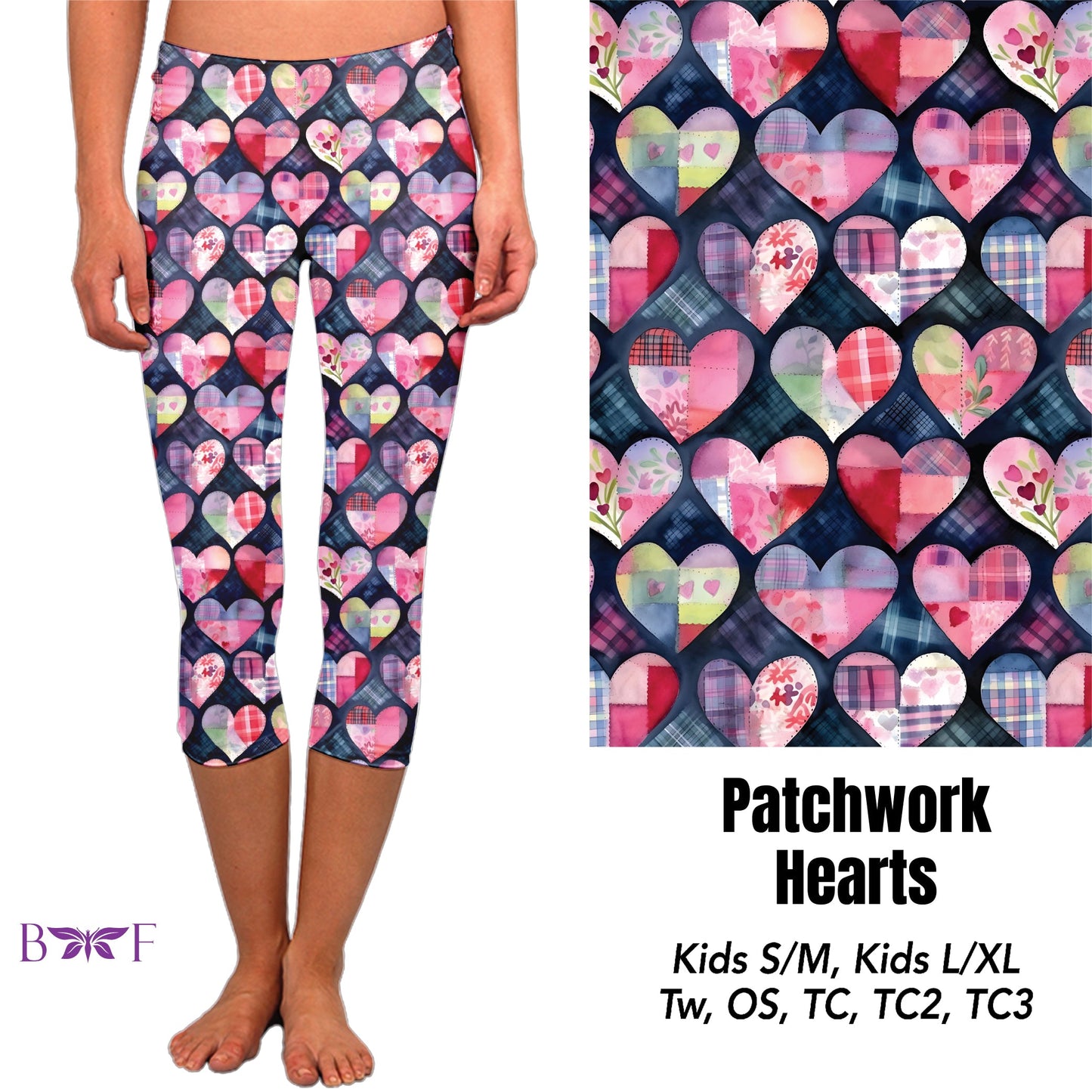 Patchwork hearts leggings with pockets