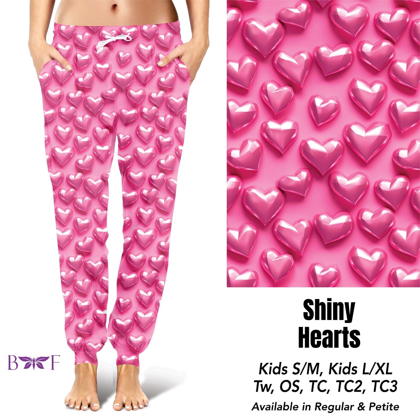 Shiny hearts capris with pockets