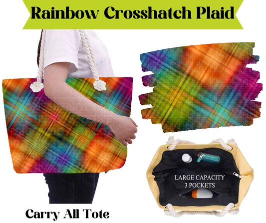 Preorder! Closes 3/16. ETA May. Rainbow Crosshatch Plaid Carry All Tote