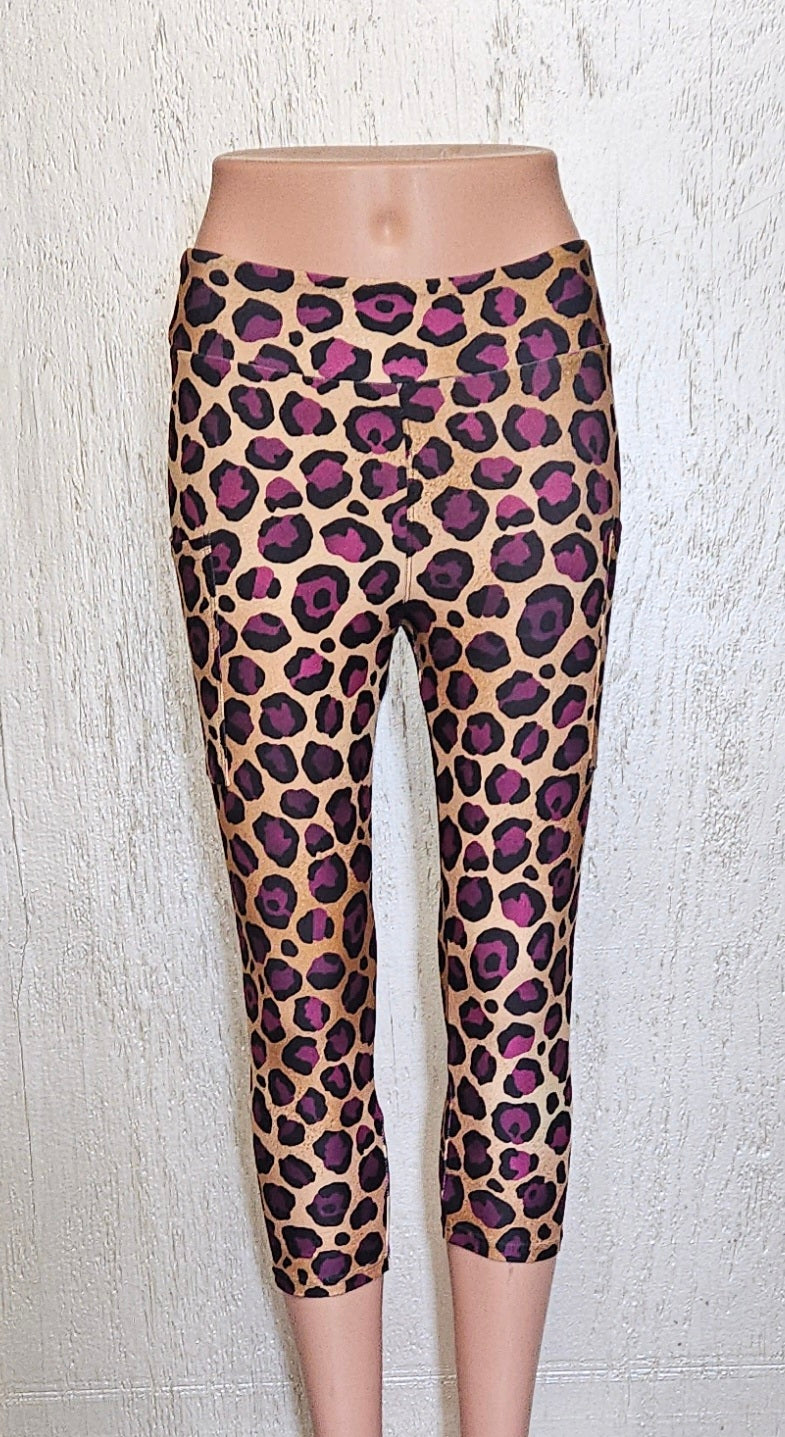 Purple and Gold Leopard capris and skorts with pockets