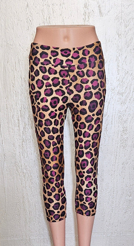 Purple and Gold Leopard capris and skorts with pockets