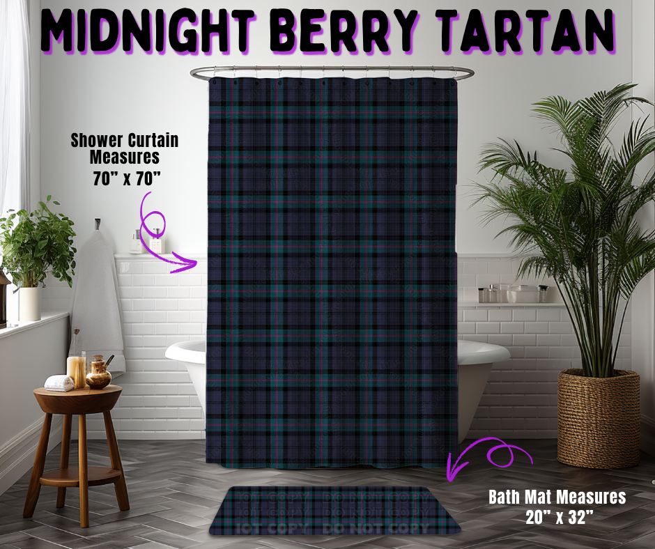 Preorder! Closes 10/21. ETA Jan. Midnight Berry Tartan Custom Shower Curtain and/or Bath Mat