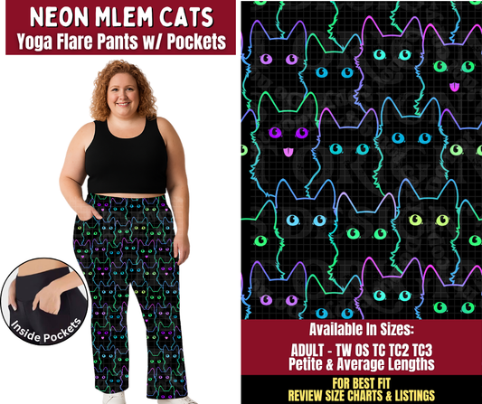 Preorder! Closes 9/28. ETA Dec. Neon Mlem Cats Yoga Flare Pants