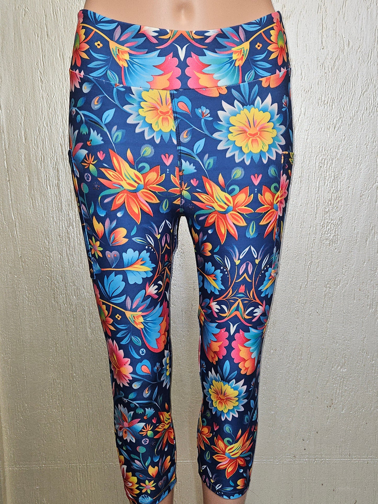 Mexican Floral Navy capris and bike shorts