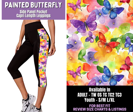 Preorder! Closes 12/18. ETA March. Painted Butterfly Side Panel Pocket Capri Length Leggings