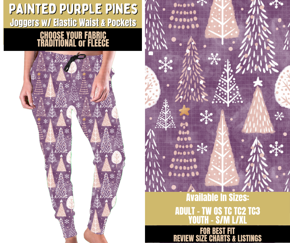 Preorder! Closes 9/9. ETA Dec. Painted Purple Pines Joggers Choose Fleece or Traditional