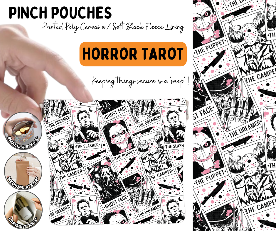 Preorder! Closes 6/17. ETA Sept. Horror Tarot Pinch Pouches in 3 Sizes