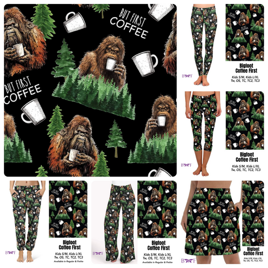 Bigfoot coffee first leggings, capris, joggers, lounge pants and skorts