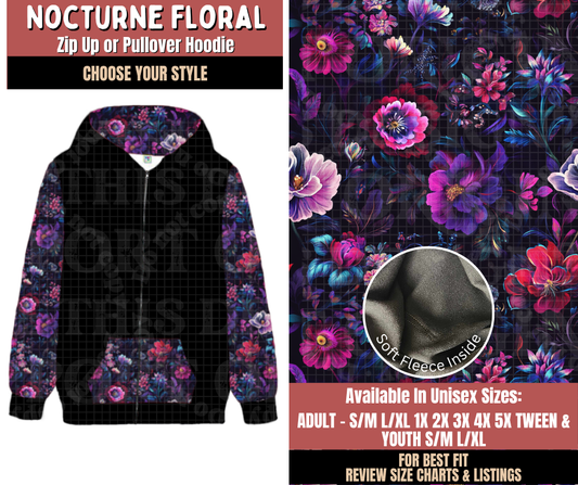 Preorder! Closes 10/22. ETA Jan. Nocturne Floral Zip-Up or Pullover Hoodie