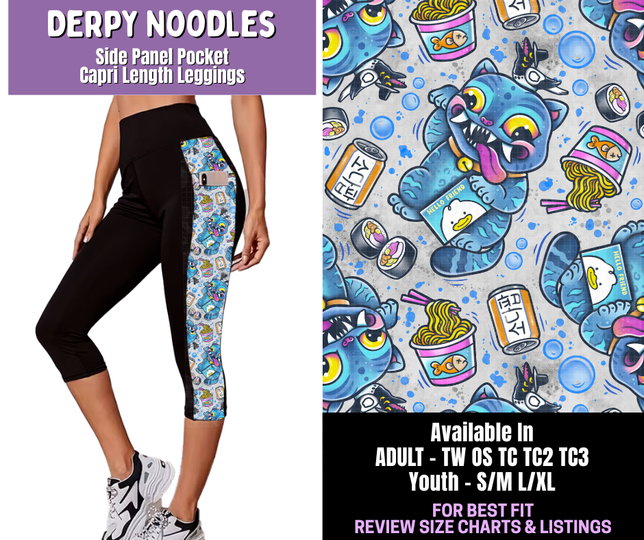 Preorder! Closes 12/18. ETA March. Derpy Noodles Side Panel Pocket Capri Length Leggings