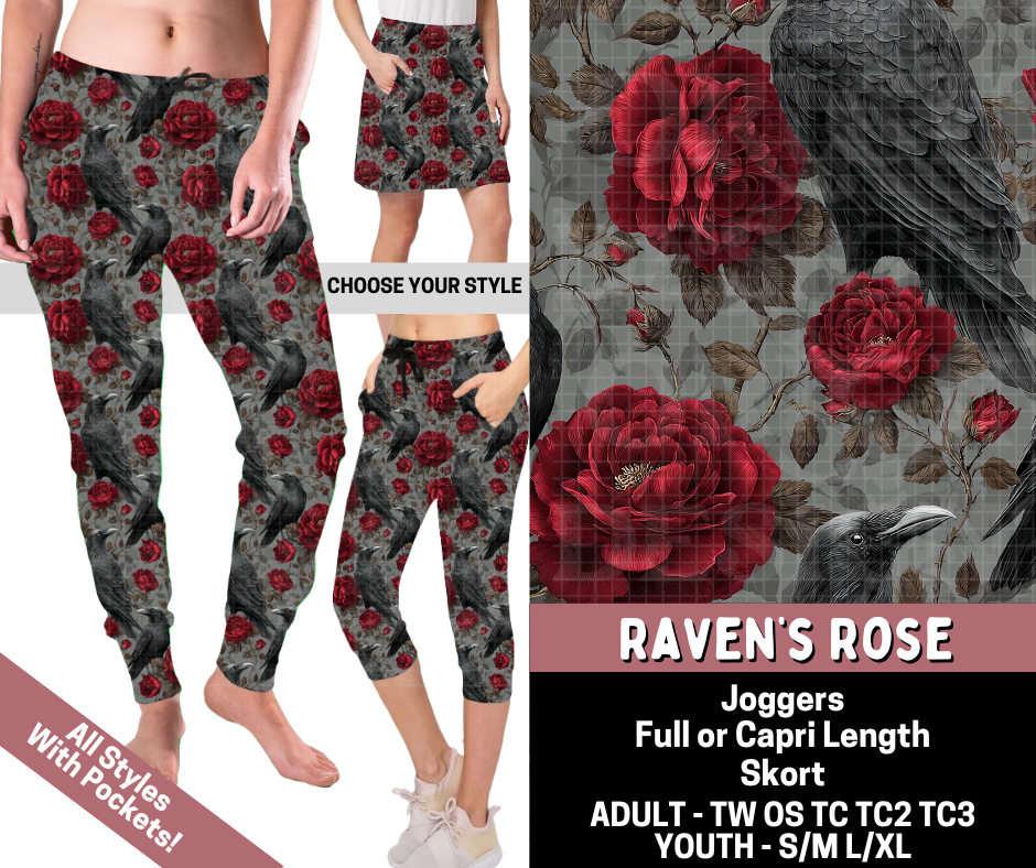 Preorder! Closes 6/11. ETA Sept. Raven's Rose Combo Jogger Lengths & Skort