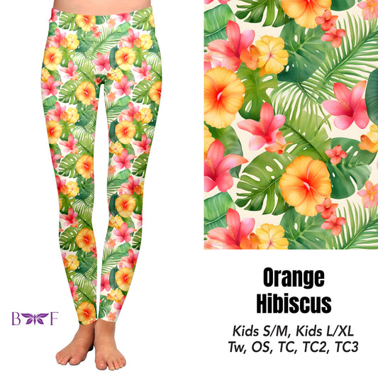 Orange hibiscus capris and skorts with pockets