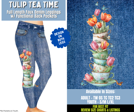 Preorder! Closes 12/15. ETA March. Tulip Tea Time Full Length Faux Denim w/ Side Leg Designs