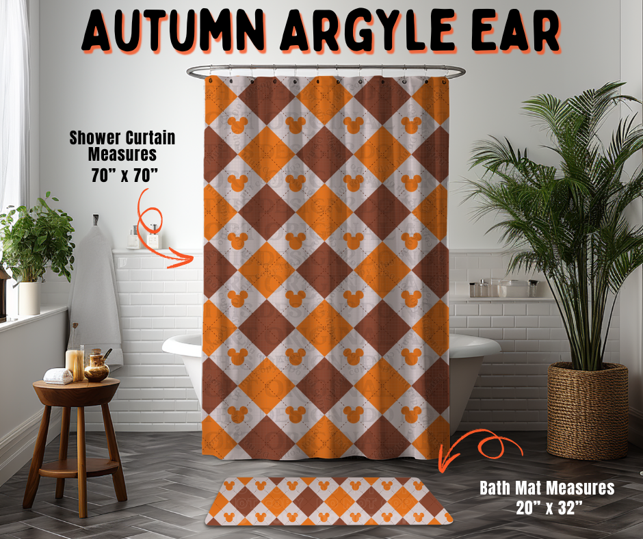 Preorder! Closes 6/10. ETA Sept. Autumn Argyle Ear Custom Shower Curtain and/or Bath Mat