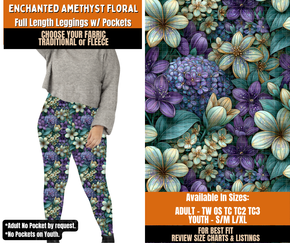 Preorder! Closes 11/2. ETA Feb. Enchanted Amethyst Floral Leggings Choose Fleece or Traditional