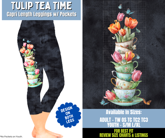Preorder! Closes 12/15. ETA March. Tulip Tea Time Capri Leggings w/ Side Leg Designs