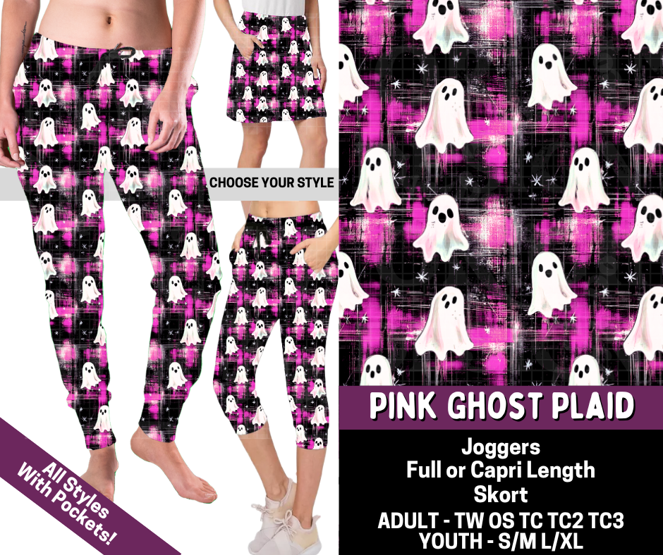 Preorder! Closes 7/9. ETA Oct. Pink Ghost Plaid Combo Jogger Lengths & Skort