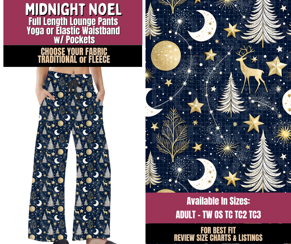 Preorder! Closes 8/27. ETA Nov. Midnight Noel Lounge Pants Choose Fleece or Traditional